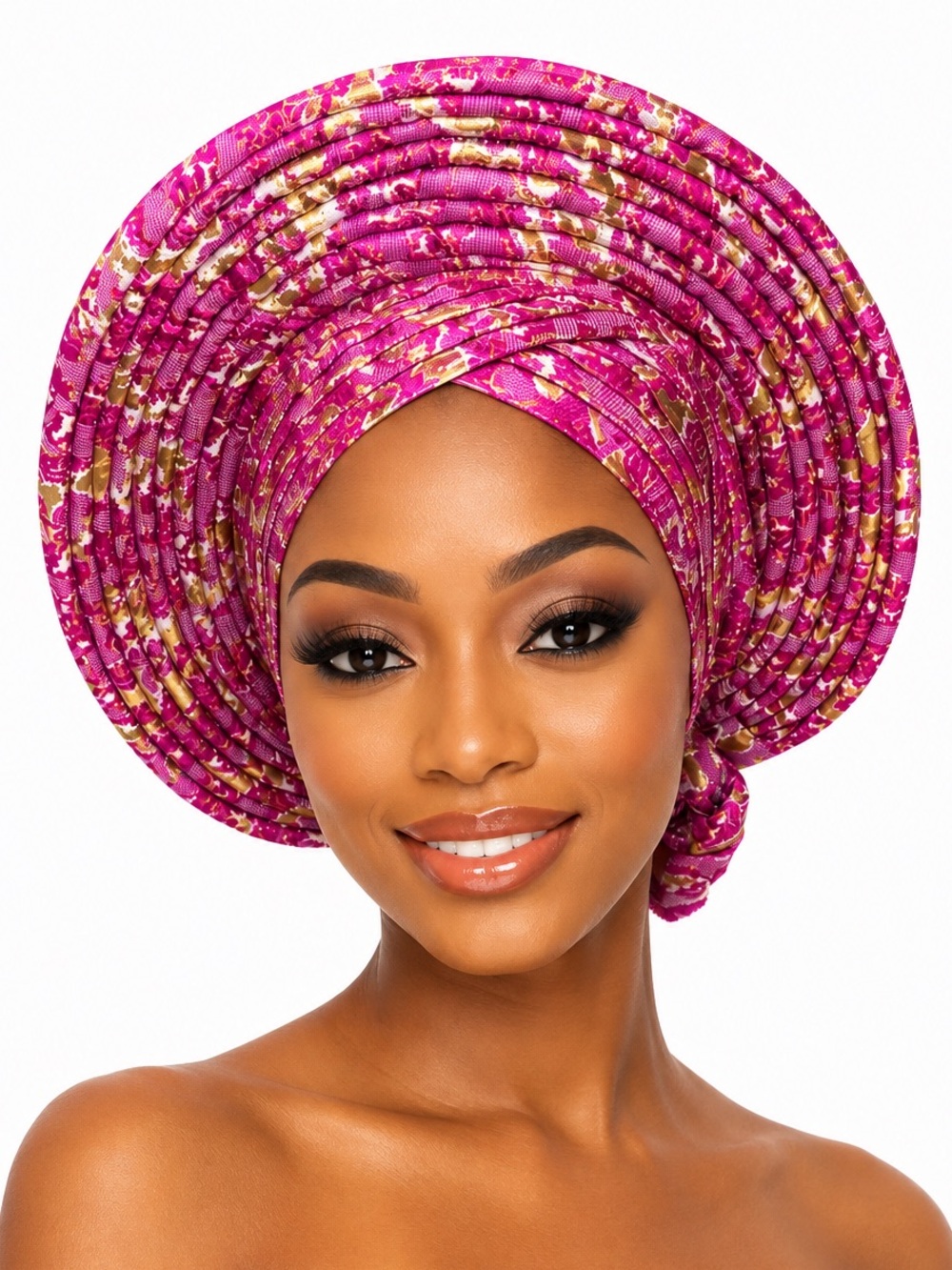 Pink & Gold auto Gele Headwrap